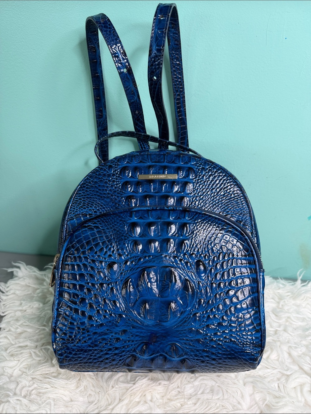Brahmin Navy Blue Croc-Embossed Mini Backpack